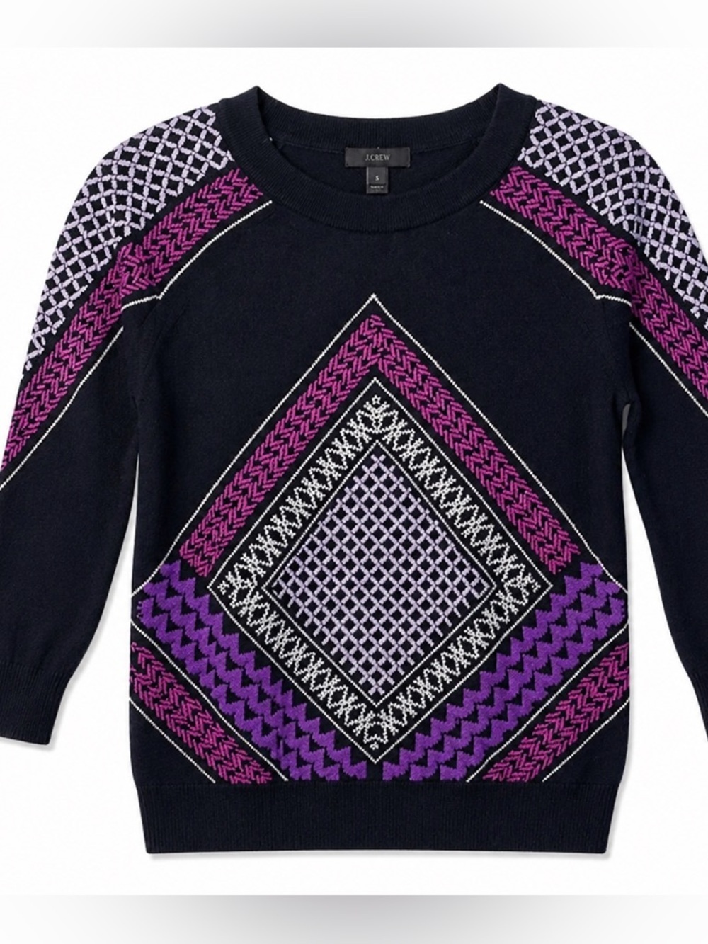 J.Crew Women’s Black or Blue /Multicolored Embroidered Sweater, Size-Small.